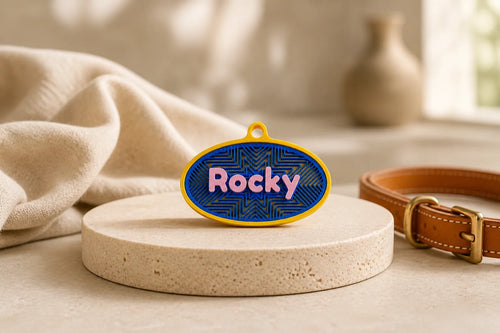 Personalisierte QR-Code-Hundemarke Connect mit Namen Rocky